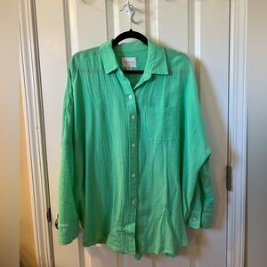American Eagle-Oversized Green Button-Up Shirt